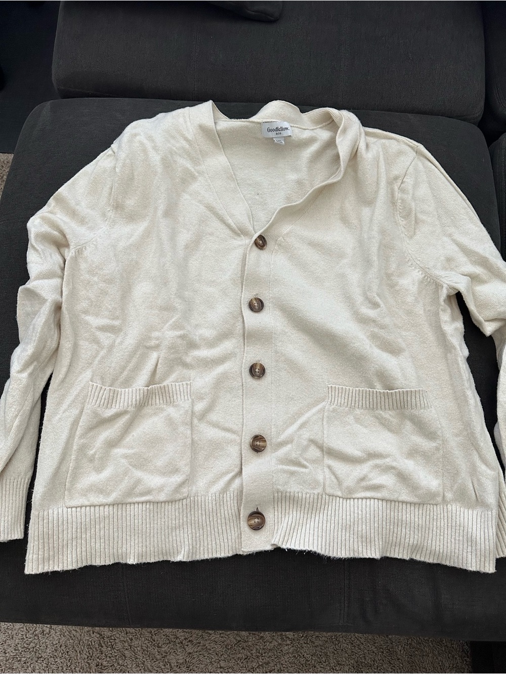 Goodfellow & Co Men's Cream Button-Front Cardigan with Patch Pockets